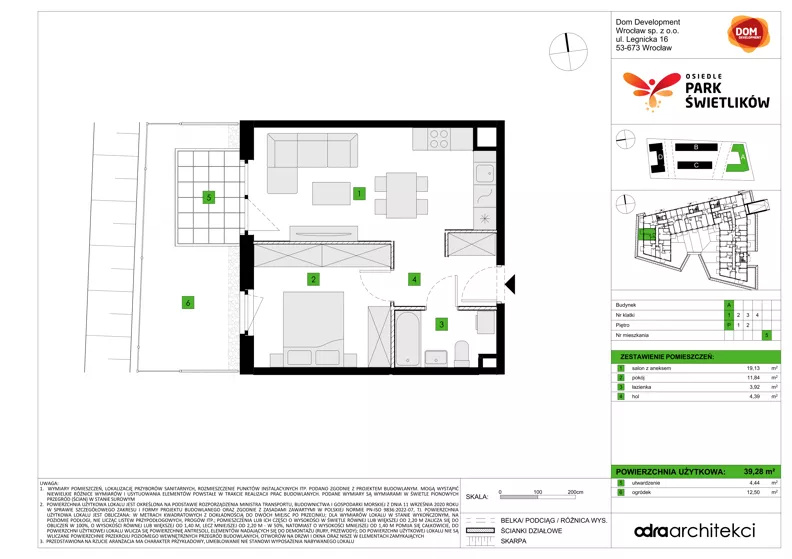 2 pokoje, mieszkanie 39,28 m², parter, oferta nr A/5, Osiedle Park Świetlików, Wrocław, Maślice, Aleja Śliwowa 21