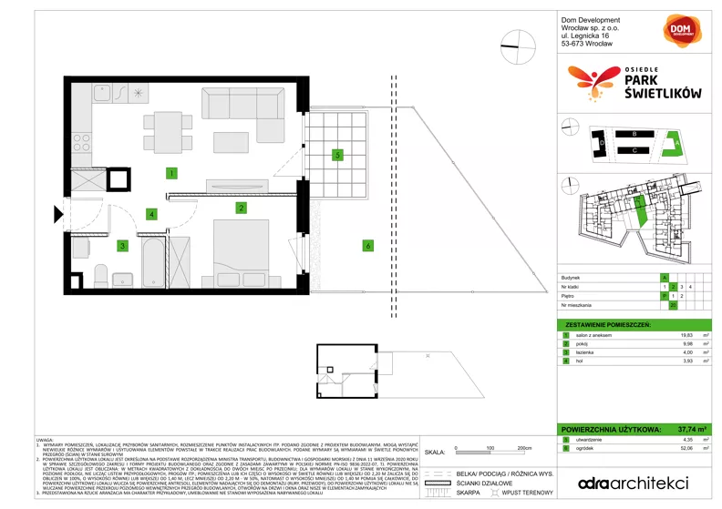 2 pokoje, mieszkanie 37,74 m², parter, oferta nr A/20, Osiedle Park Świetlików, Wrocław, Maślice, Aleja Śliwowa 21