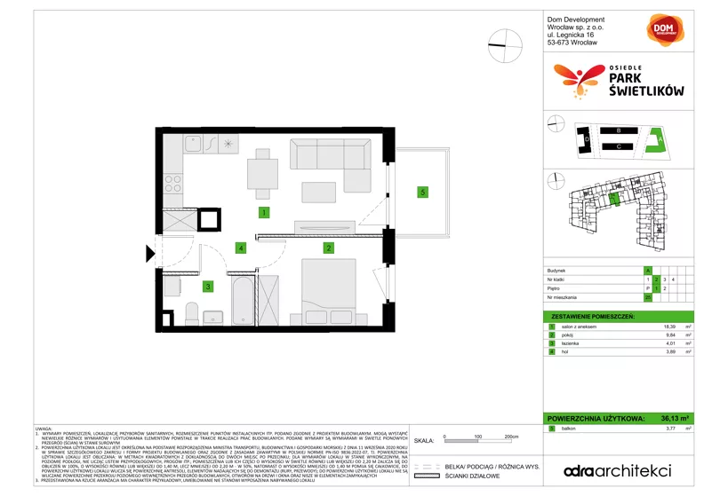 2 pokoje, mieszkanie 36,13 m², piętro 1, oferta nr A/25, Osiedle Park Świetlików, Wrocław, Maślice, Aleja Śliwowa 21