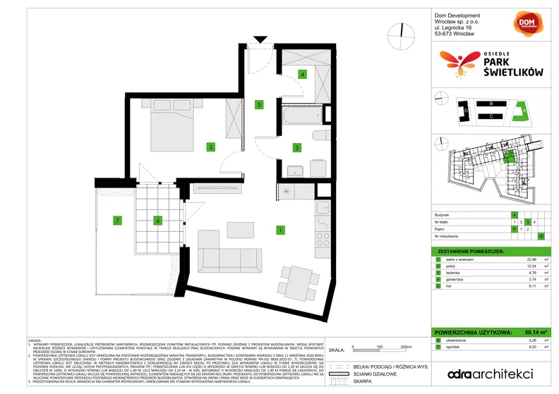 2 pokoje, mieszkanie 50,14 m², parter, oferta nr A/35, Osiedle Park Świetlików, Wrocław, Maślice, Aleja Śliwowa 21