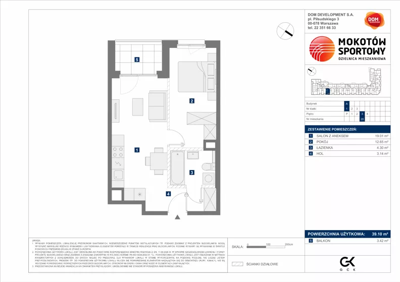 2 pokoje, mieszkanie 39,10 m², piętro 3, oferta nr A/20, Mokotów Sportowy 1.3, Warszawa, Mokotów, Augustówka, ul. Antoniewska