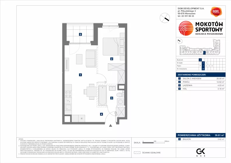 2 pokoje, mieszkanie 39,81 m², piętro 1, oferta nr A/29, Mokotów Sportowy 1.3, Warszawa, Mokotów, Augustówka, ul. Antoniewska