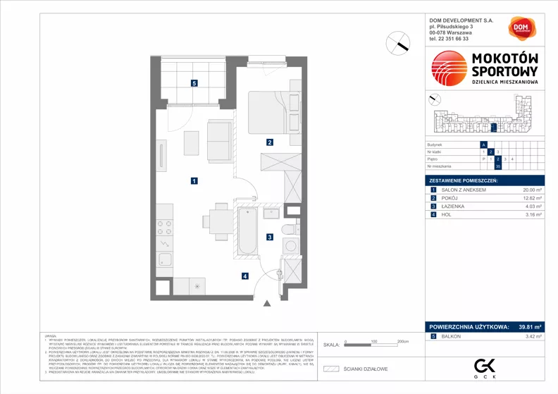 2 pokoje, mieszkanie 39,81 m², piętro 2, oferta nr A/35, Mokotów Sportowy 1.3, Warszawa, Mokotów, Augustówka, ul. Antoniewska
