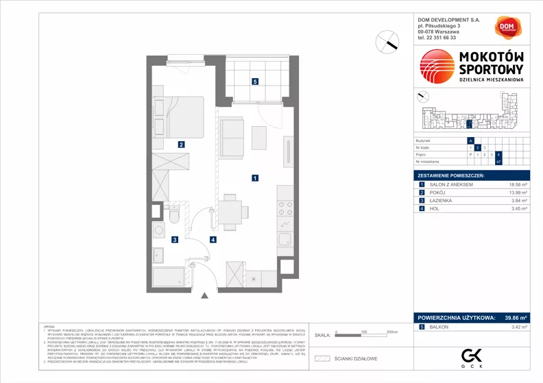 2 pokoje, mieszkanie 39,86 m², piętro 4, oferta nr A/47, Mokotów Sportowy 1.3, Warszawa, Mokotów, Augustówka, ul. Antoniewska