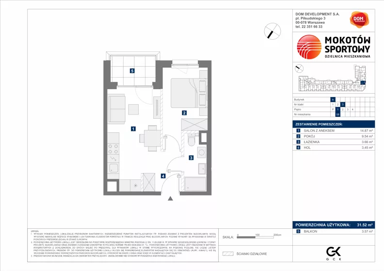 2 pokoje, mieszkanie 31,52 m², piętro 1, oferta nr A/58, Mokotów Sportowy 1.3, Warszawa, Mokotów, Augustówka, ul. Antoniewska
