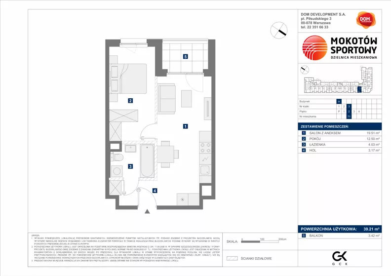 2 pokoje, mieszkanie 39,21 m², piętro 2, oferta nr A/71, Mokotów Sportowy 1.3, Warszawa, Mokotów, Augustówka, ul. Antoniewska