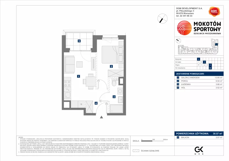 2 pokoje, mieszkanie 30,57 m², piętro 4, oferta nr A/86, Mokotów Sportowy 1.3, Warszawa, Mokotów, Augustówka, ul. Antoniewska