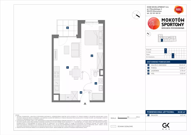 2 pokoje, mieszkanie 38,80 m², piętro 3, oferta nr B/16, Mokotów Sportowy 1.3, Warszawa, Mokotów, Augustówka, ul. Antoniewska