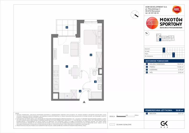 2 pokoje, mieszkanie 38,80 m², piętro 4, oferta nr B/21, Mokotów Sportowy 1.3, Warszawa, Mokotów, Augustówka, ul. Antoniewska