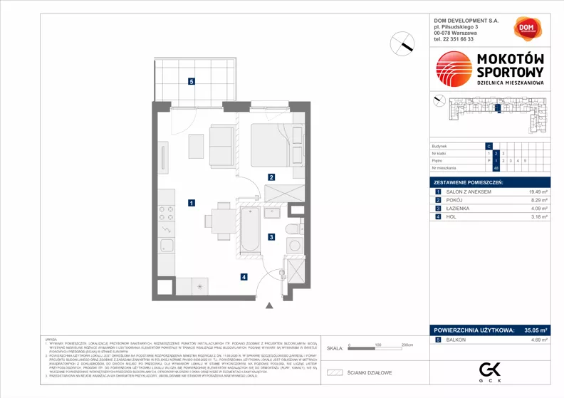 2 pokoje, mieszkanie 35,05 m², piętro 1, oferta nr C/48, Mokotów Sportowy 1.3, Warszawa, Mokotów, Augustówka, ul. Antoniewska