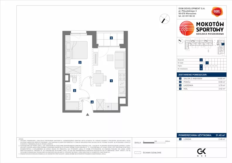 2 pokoje, mieszkanie 31,45 m², parter, oferta nr C/76, Mokotów Sportowy 1.3, Warszawa, Mokotów, Augustówka, ul. Antoniewska