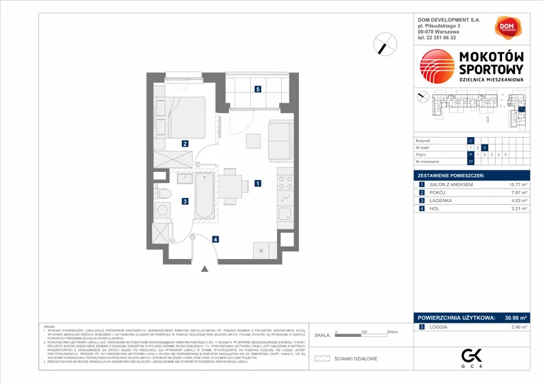 2 pokoje, mieszkanie 30,98 m², parter, oferta nr C/77, Mokotów Sportowy 1.3, Warszawa, Mokotów, Augustówka, ul. Antoniewska