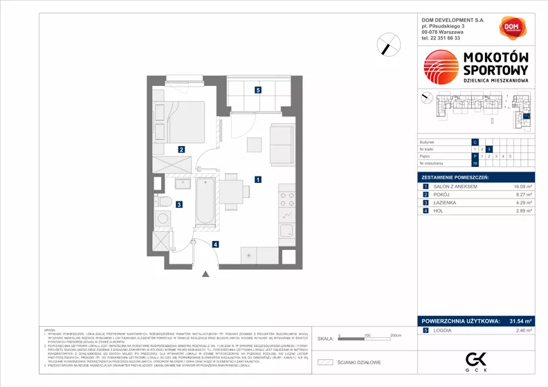 2 pokoje, mieszkanie 31,54 m², parter, oferta nr C/78, Mokotów Sportowy 1.3, Warszawa, Mokotów, Augustówka, ul. Antoniewska