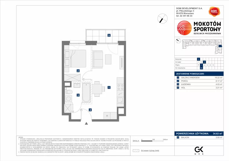 2 pokoje, mieszkanie 34,63 m², piętro 1, oferta nr C/85, Mokotów Sportowy 1.3, Warszawa, Mokotów, Augustówka, ul. Antoniewska