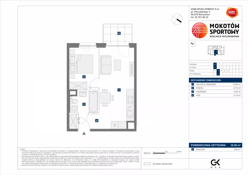 2 pokoje, mieszkanie 35,58 m², piętro 1, oferta nr E/7, Mokotów Sportowy 1.3, Warszawa, Mokotów, Augustówka, ul. Antoniewska