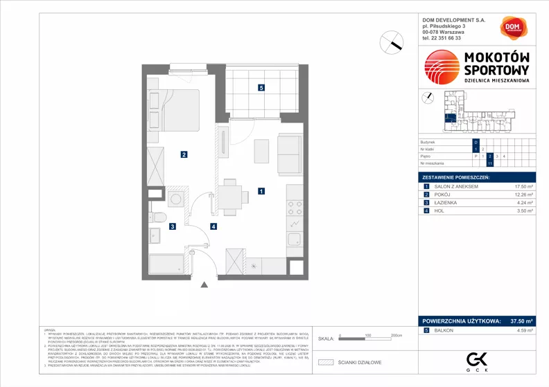 2 pokoje, mieszkanie 37,50 m², piętro 2, oferta nr D/11, Mokotów Sportowy 1.3, Warszawa, Mokotów, Augustówka, ul. Antoniewska
