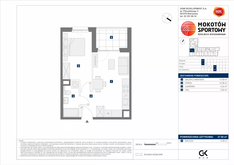 2 pokoje, mieszkanie 37,50 m², piętro 4, oferta nr D/25, Mokotów Sportowy 1.3, Warszawa, Mokotów, Augustówka, ul. Antoniewska