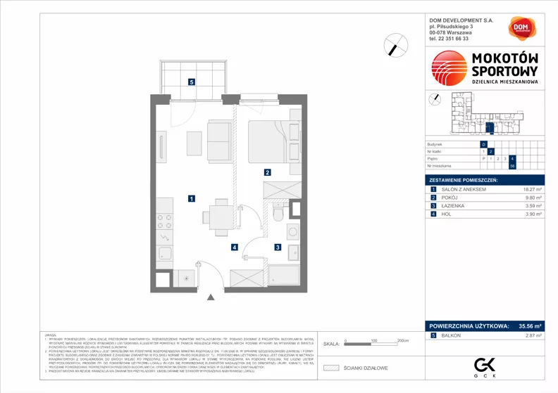 2 pokoje, mieszkanie 35,56 m², piętro 4, oferta nr D/56, Mokotów Sportowy 1.3, Warszawa, Mokotów, Augustówka, ul. Antoniewska