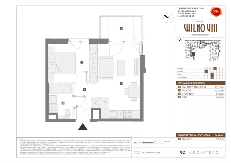2 pokoje, mieszkanie 34,40 m², piętro 2, oferta nr D/20, Osiedle Wilno 8.1.2, Warszawa, Targówek, Elsnerów, ul. Bukowiecka
