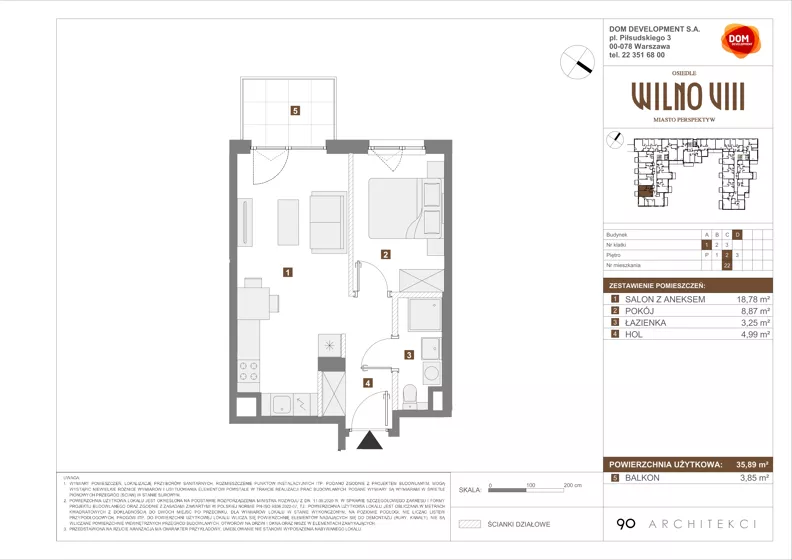 2 pokoje, mieszkanie 35,89 m², piętro 2, oferta nr D/22, Osiedle Wilno 8.1.2, Warszawa, Targówek, Elsnerów, ul. Bukowiecka