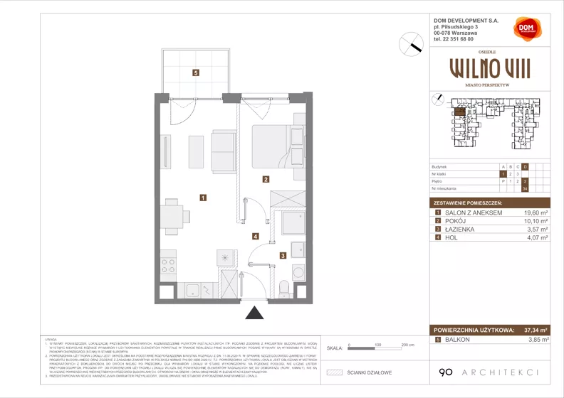 2 pokoje, mieszkanie 37,34 m², piętro 3, oferta nr D/34, Osiedle Wilno 8.1.2, Warszawa, Targówek, Elsnerów, ul. Bukowiecka