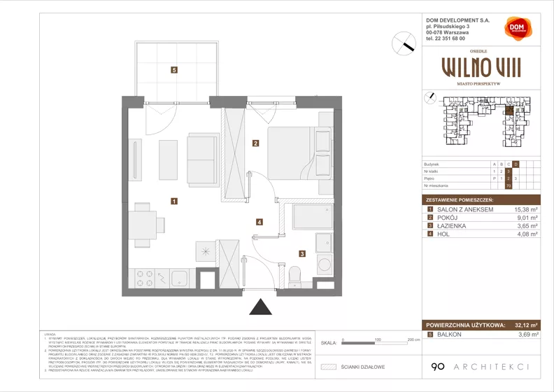 2 pokoje, mieszkanie 32,12 m², piętro 2, oferta nr D/70, Osiedle Wilno 8.1.2, Warszawa, Targówek, Elsnerów, ul. Bukowiecka