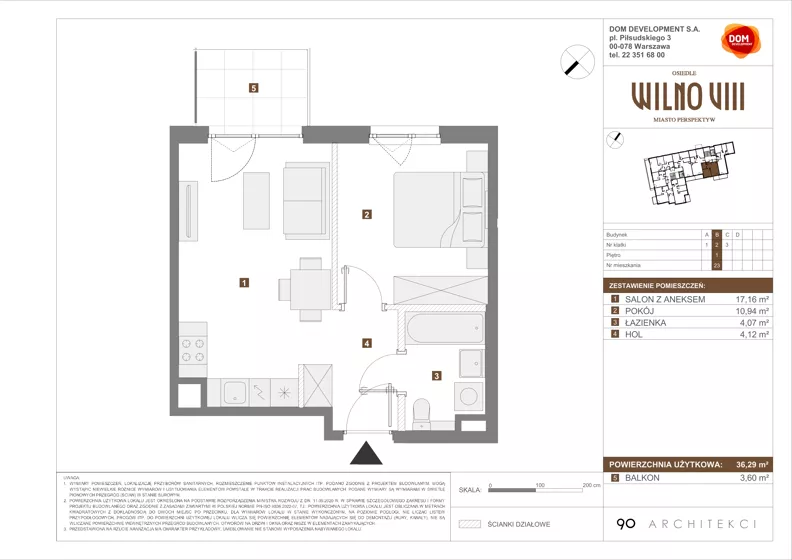 2 pokoje, mieszkanie 36,29 m², piętro 1, oferta nr B/23, Osiedle Wilno 8.1.2, Warszawa, Targówek, Elsnerów, ul. Bukowiecka