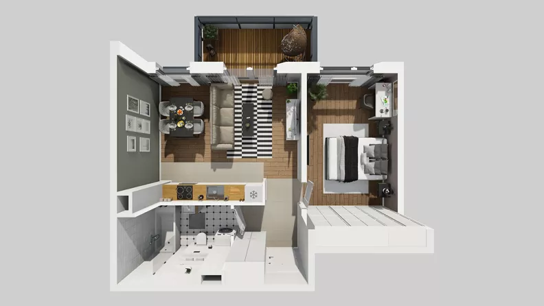 2 pokoje, mieszkanie 46,64 m², piętro 1, oferta nr W/5, Wille Biskupin 2.1, Wrocław, Biskupin-Sępolno-Dąbie-Bartoszowice, Śródmieście, ul. K. Olszewskiego