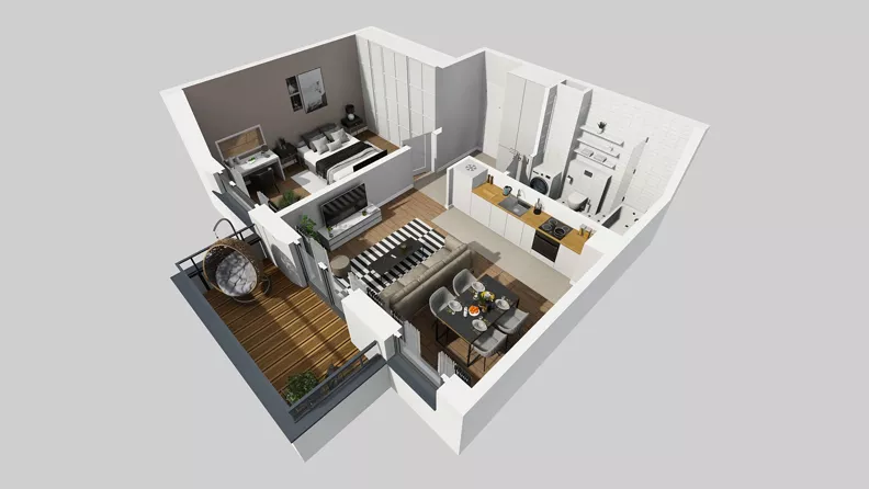 2 pokoje, mieszkanie 46,64 m², piętro 1, oferta nr W/5, Wille Biskupin 2.1, Wrocław, Biskupin-Sępolno-Dąbie-Bartoszowice, Śródmieście, ul. K. Olszewskiego