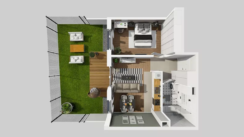 2 pokoje, mieszkanie 46,64 m², parter, oferta nr V/2, Wille Biskupin 2.1, Wrocław, Biskupin-Sępolno-Dąbie-Bartoszowice, Śródmieście, ul. K. Olszewskiego