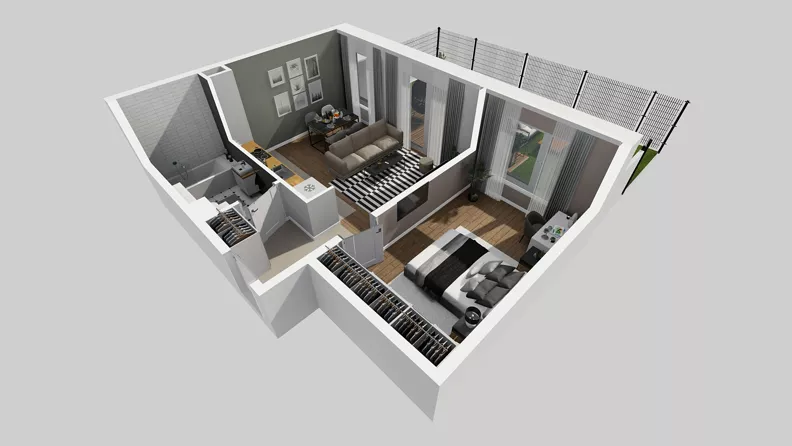 2 pokoje, mieszkanie 46,64 m², parter, oferta nr V/2, Wille Biskupin 2.1, Wrocław, Biskupin-Sępolno-Dąbie-Bartoszowice, Śródmieście, ul. K. Olszewskiego