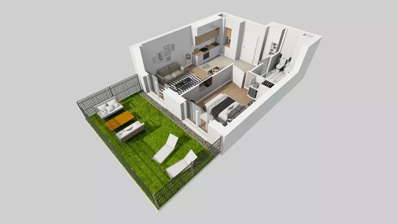 2 pokoje, mieszkanie 42,12 m², parter, oferta nr C/1, Przystanek Prądnik 2, Kraków, Prądnik Biały, Górka Narodowa, ul. Meiera