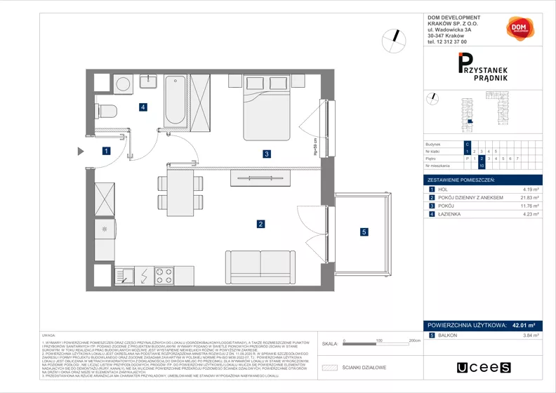 2 pokoje, mieszkanie 42,01 m², piętro 2, oferta nr C/10, Przystanek Prądnik 2, Kraków, Prądnik Biały, Górka Narodowa, ul. Meiera