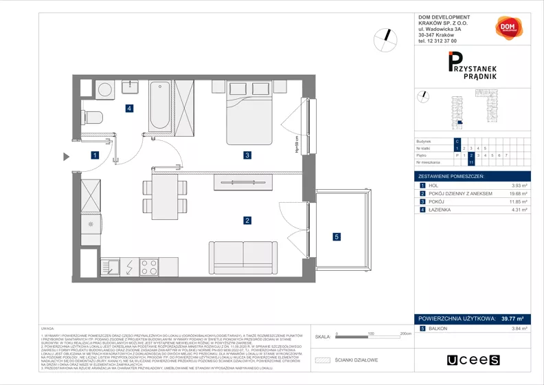 2 pokoje, mieszkanie 39,77 m², piętro 2, oferta nr C/11, Przystanek Prądnik 2, Kraków, Prądnik Biały, Górka Narodowa, ul. Meiera