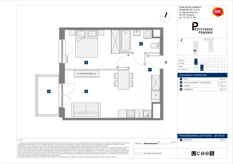 2 pokoje, mieszkanie 41,77 m², piętro 2, oferta nr C/14, Przystanek Prądnik 2, Kraków, Prądnik Biały, Górka Narodowa, ul. Meiera
