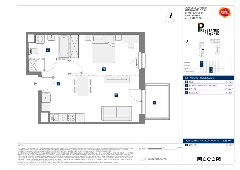 2 pokoje, mieszkanie 42,38 m², piętro 3, oferta nr C/25, Przystanek Prądnik 2, Kraków, Prądnik Biały, Górka Narodowa, ul. Meiera