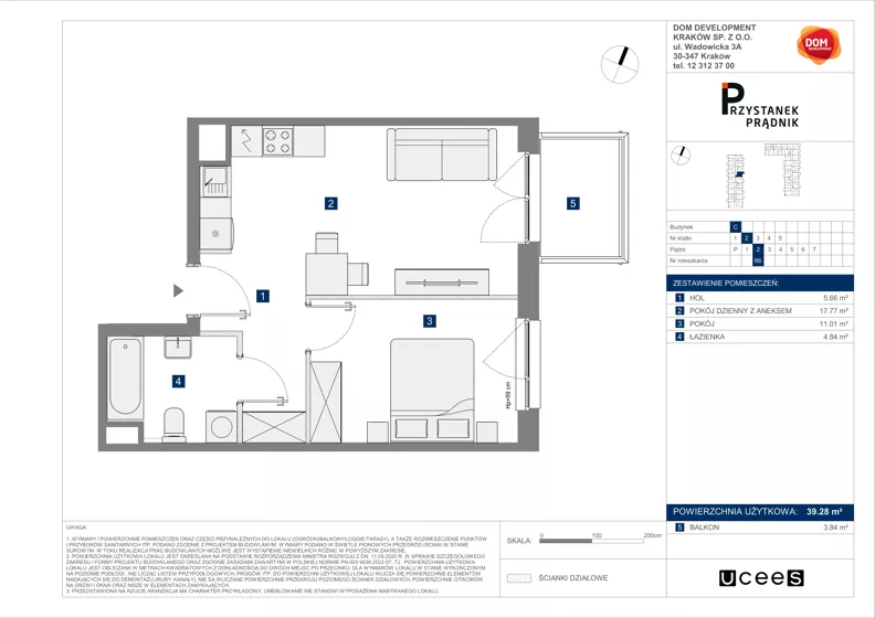 2 pokoje, mieszkanie 39,28 m², piętro 2, oferta nr C/66, Przystanek Prądnik 2, Kraków, Prądnik Biały, Górka Narodowa, ul. Meiera