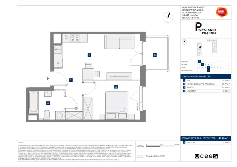 2 pokoje, mieszkanie 39,28 m², piętro 3, oferta nr C/72, Przystanek Prądnik 2, Kraków, Prądnik Biały, Górka Narodowa, ul. Meiera