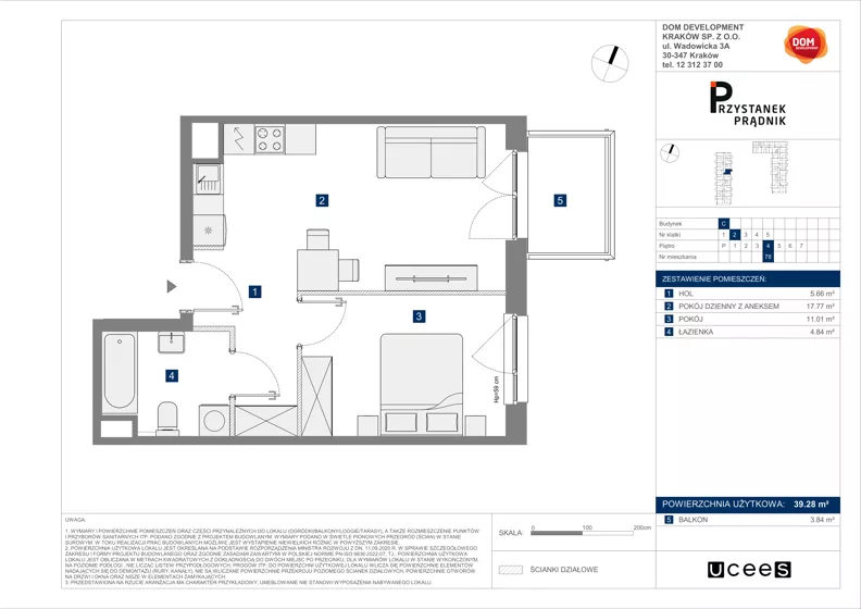 2 pokoje, mieszkanie 39,28 m², piętro 4, oferta nr C/78, Przystanek Prądnik 2, Kraków, Prądnik Biały, Górka Narodowa, ul. Meiera