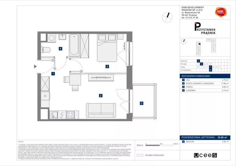 2 pokoje, mieszkanie 35,60 m², piętro 4, oferta nr C/83, Przystanek Prądnik 2, Kraków, Prądnik Biały, Górka Narodowa, ul. Meiera