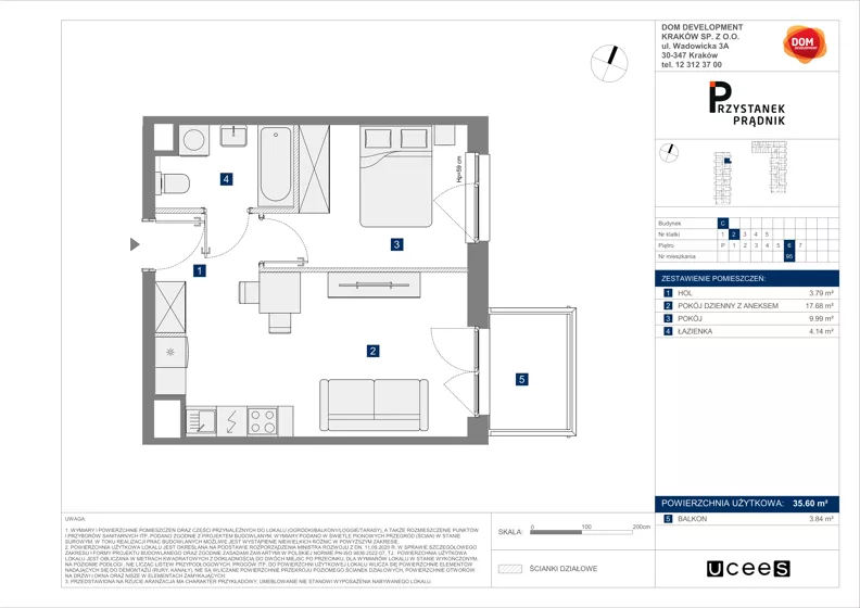 2 pokoje, mieszkanie 35,60 m², piętro 6, oferta nr C/95, Przystanek Prądnik 2, Kraków, Prądnik Biały, Górka Narodowa, ul. Meiera
