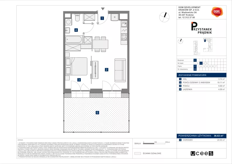 2 pokoje, mieszkanie 36,63 m², parter, oferta nr C/103, Przystanek Prądnik 2, Kraków, Prądnik Biały, Górka Narodowa, ul. Meiera
