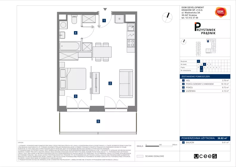 2 pokoje, mieszkanie 36,82 m², piętro 1, oferta nr C/107, Przystanek Prądnik 2, Kraków, Prądnik Biały, Górka Narodowa, ul. Meiera