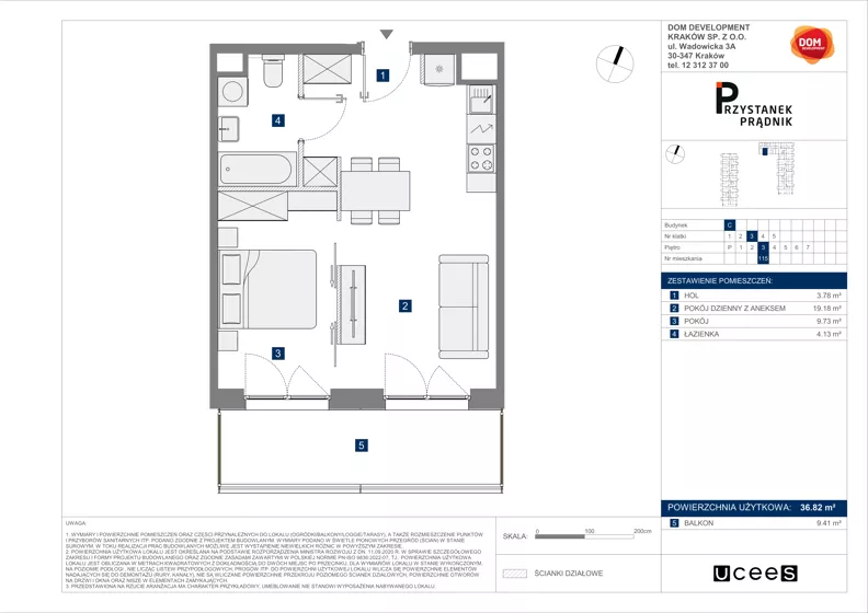 2 pokoje, mieszkanie 36,82 m², piętro 3, oferta nr C/115, Przystanek Prądnik 2, Kraków, Prądnik Biały, Górka Narodowa, ul. Meiera