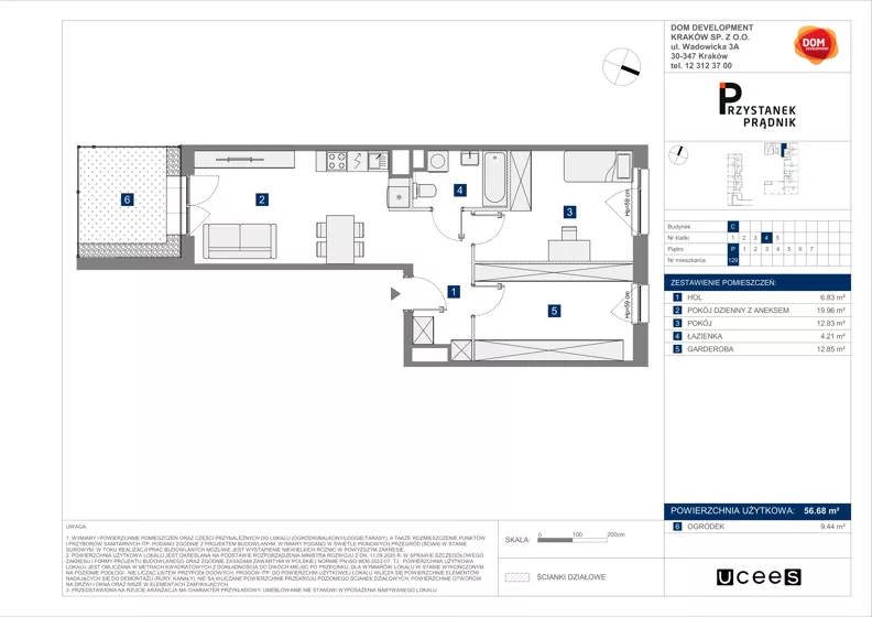 2 pokoje, mieszkanie 56,68 m², parter, oferta nr C/129, Przystanek Prądnik 2, Kraków, Prądnik Biały, Górka Narodowa, ul. Meiera