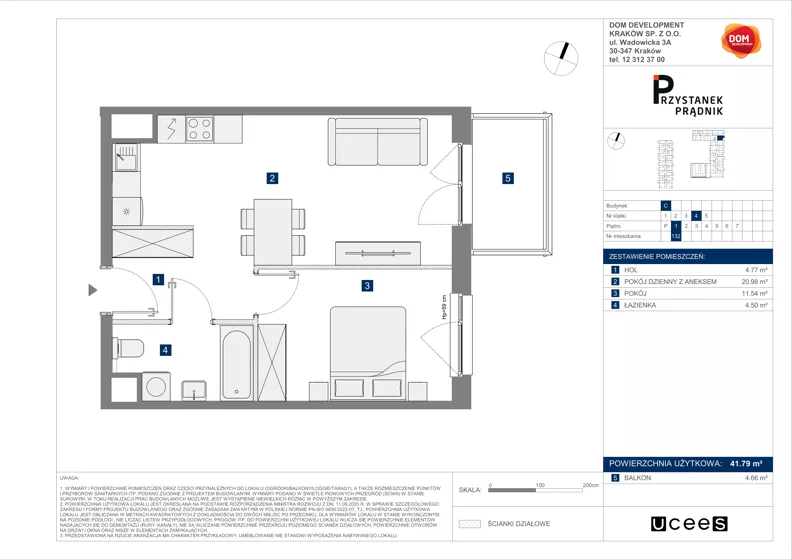 2 pokoje, mieszkanie 41,79 m², piętro 1, oferta nr C/132, Przystanek Prądnik 2, Kraków, Prądnik Biały, Górka Narodowa, ul. Meiera