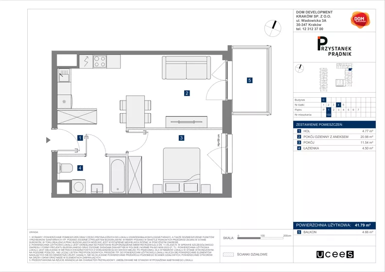 2 pokoje, mieszkanie 41,79 m², piętro 1, oferta nr C/133, Przystanek Prądnik 2, Kraków, Prądnik Biały, Górka Narodowa, ul. Meiera
