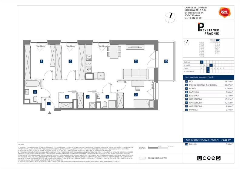 2 pokoje, mieszkanie 76,98 m², piętro 2, oferta nr C/137, Przystanek Prądnik 2, Kraków, Prądnik Biały, Górka Narodowa, ul. Meiera