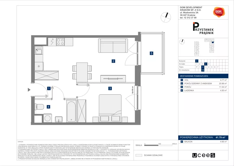 2 pokoje, mieszkanie 41,79 m², piętro 2, oferta nr C/139, Przystanek Prądnik 2, Kraków, Prądnik Biały, Górka Narodowa, ul. Meiera