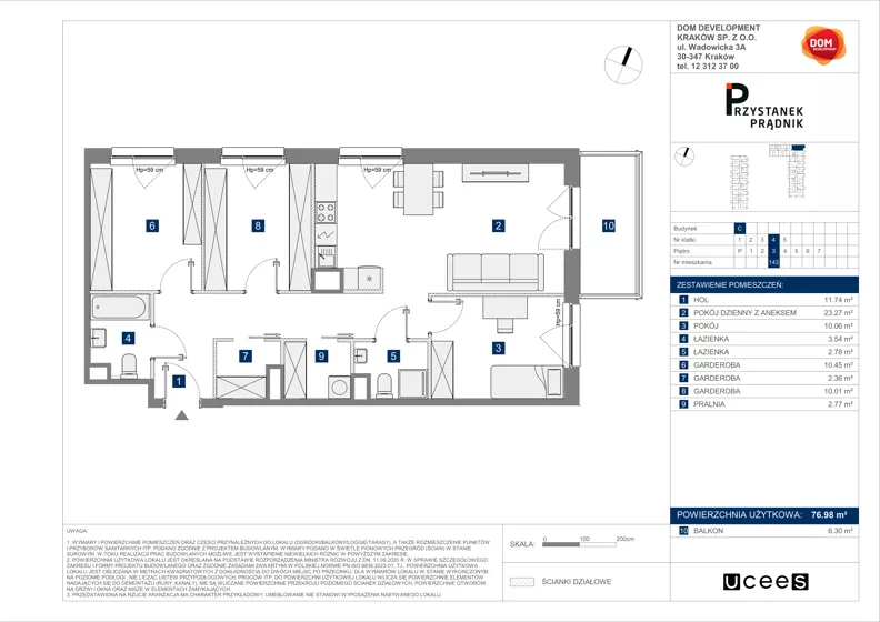2 pokoje, mieszkanie 76,98 m², piętro 3, oferta nr C/143, Przystanek Prądnik 2, Kraków, Prądnik Biały, Górka Narodowa, ul. Meiera